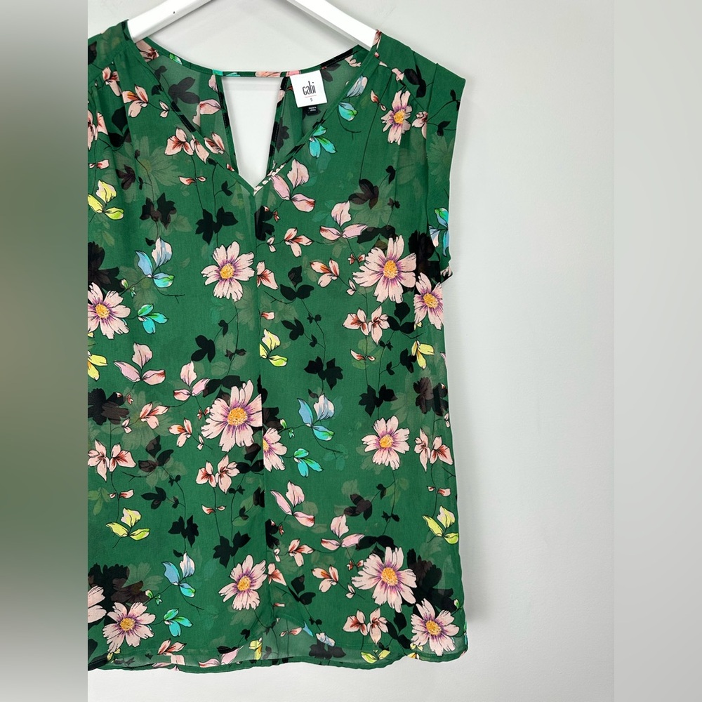 CaBI Green Floral Sheer Lightweight Top Blouse Small - Picture 4 of 12